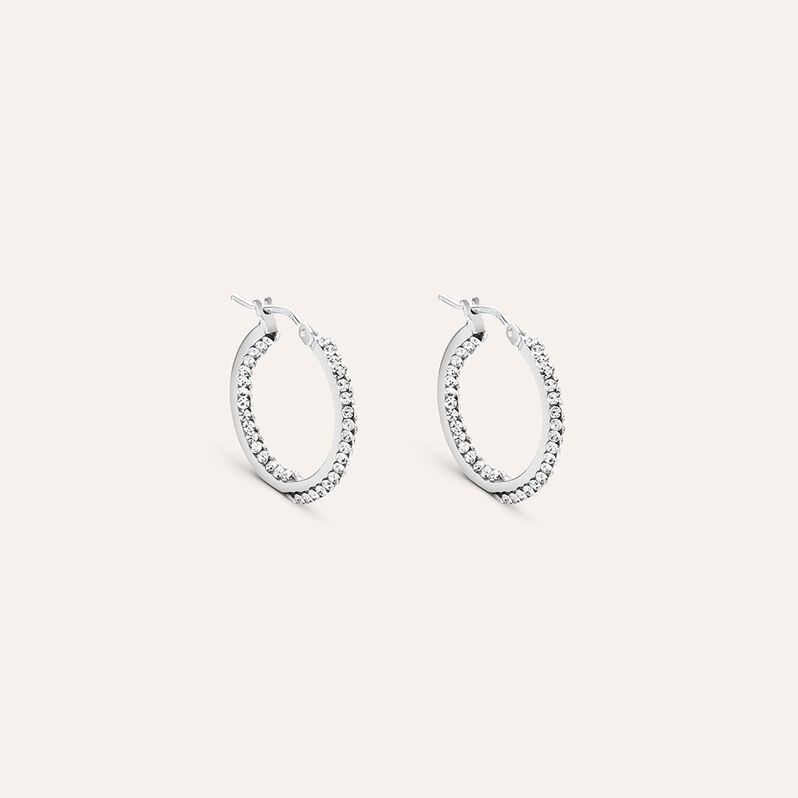 Orecchini A Cerchio Toujours Oro Bianco Cristallo - Spannringe Damen | OROVIVO