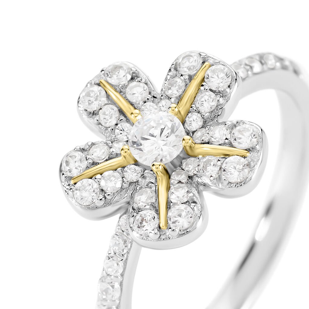 DANNA Damen Ring Silber Bicolor Gelb/Silber 925 Zirkonia Weiß 0,24 ct Blume - Ringe mit Stein Damen | OROVIVO
