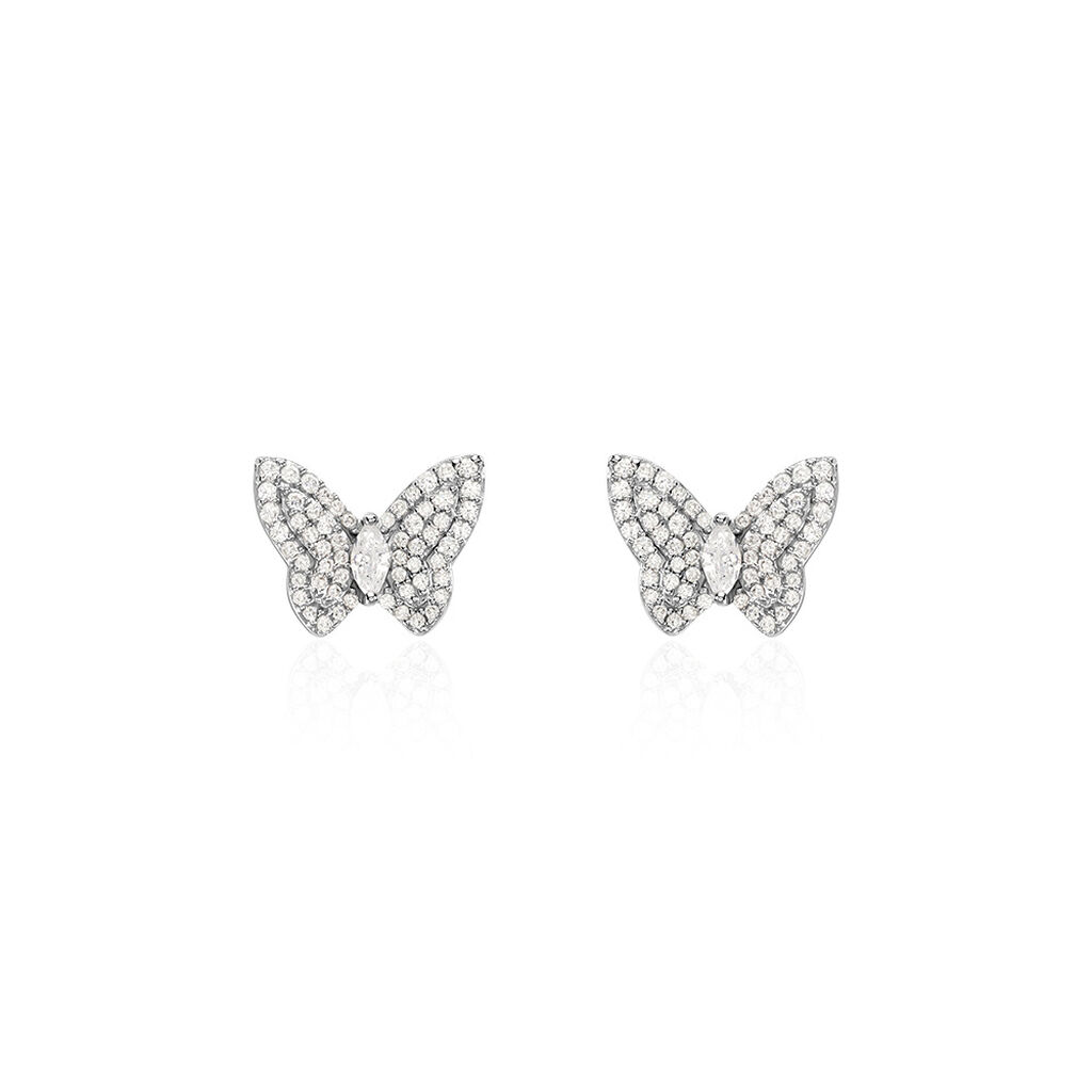 SUNA Damen Ohrstecker Silber 925 Zirkonia Weiß 0,23 ct Schmetterling, Ohrstecker mit Stein