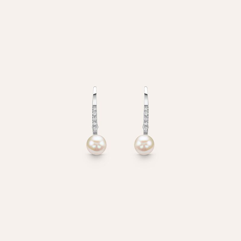 Orecchini Pendenti Gold Pearls Oro Bianco Perla D'Acqua Dolce Diamante - Spannringe Damen | OROVIVO