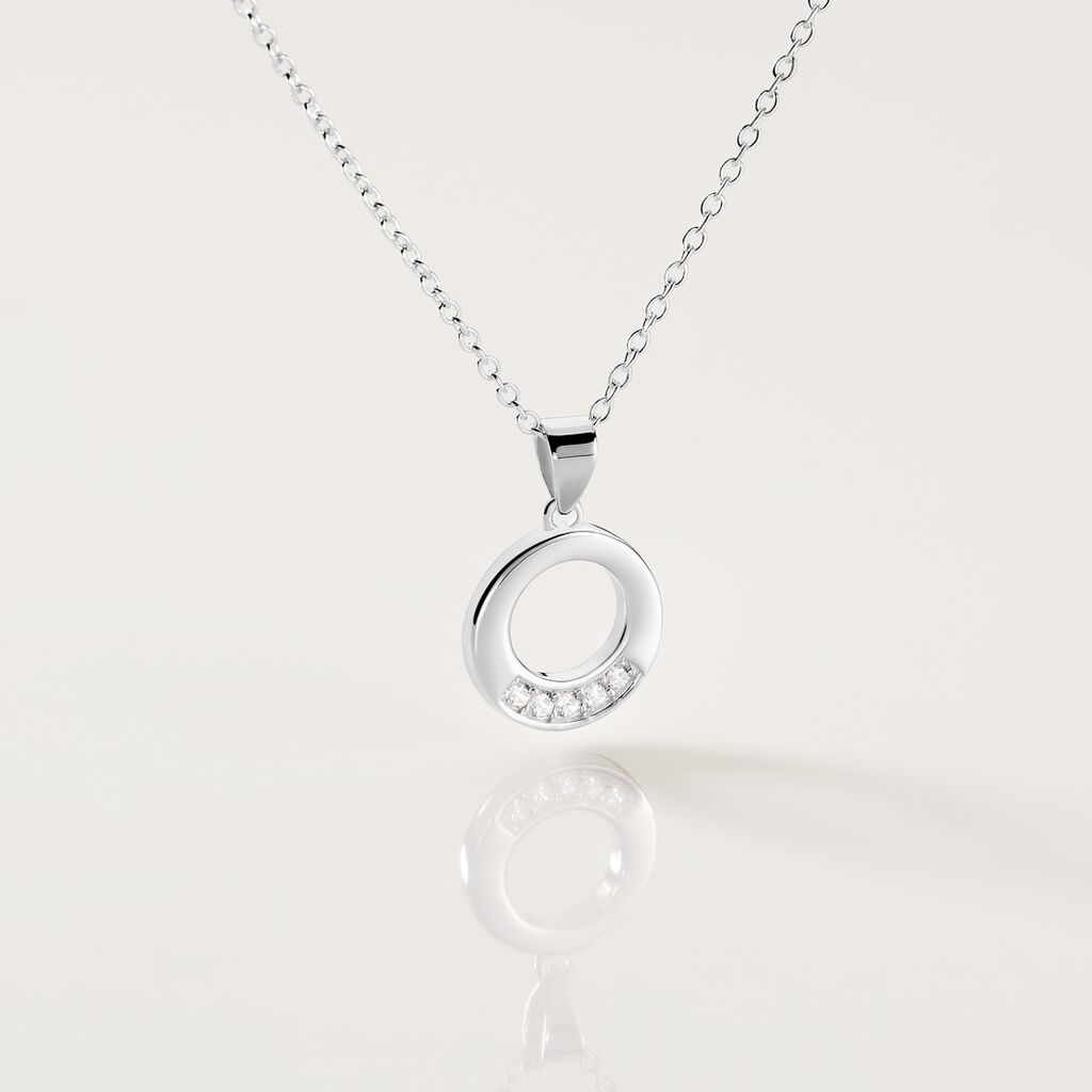 Damen Collier Silber 925 Zirkonia Wei&szlig; 0,03 ct Kreis B 1,2 mm