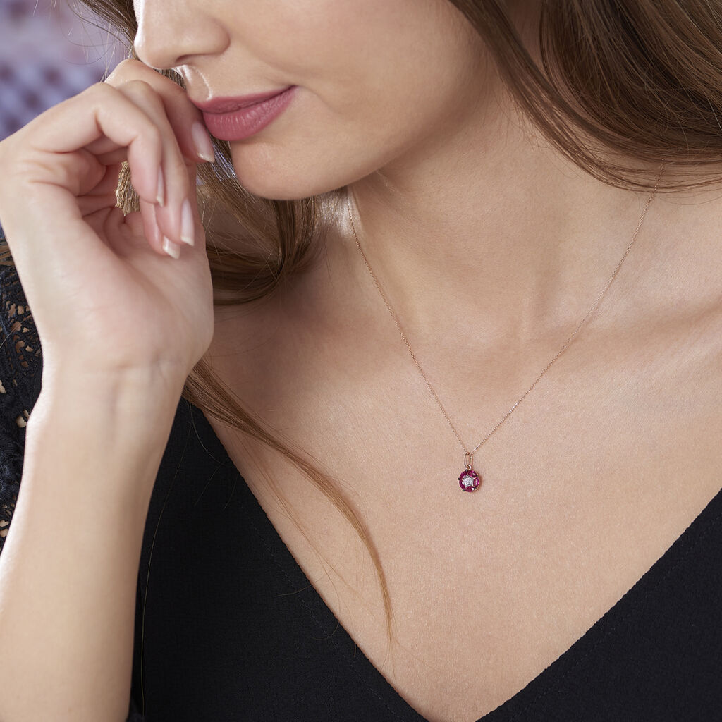 Collier Milana Or Rose Rubis Et Diamant - Spannringe Damen | OROVIVO
