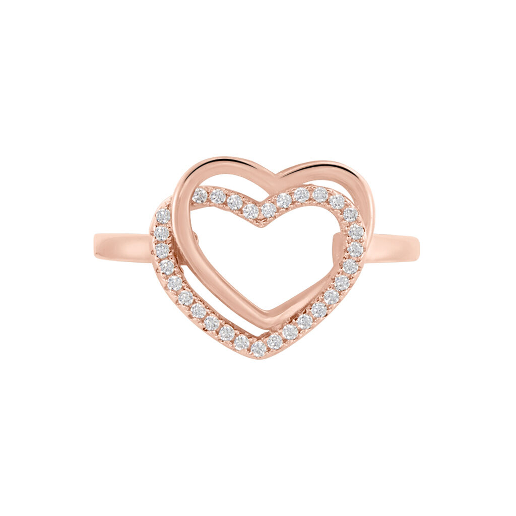 Damen Ring Silber 925 Roségold Zirkonia Doppel Herz - Ringe mit Stein Damen | OROVIVO