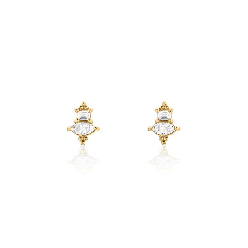 Boucles D'oreilles Puces Divine Plaqué Or Jaune Oxyde De Zirconium - Spannringe Damen | OROVIVO