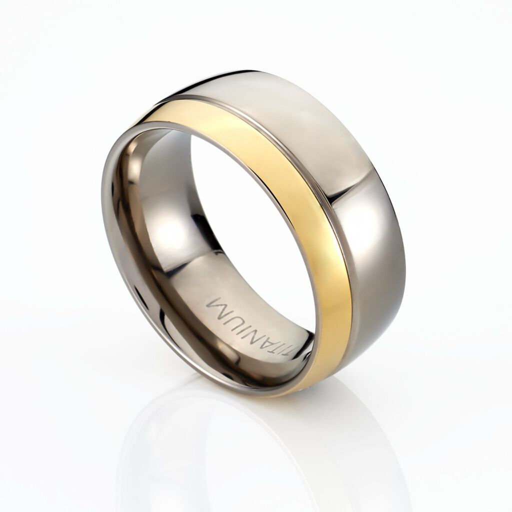 Damen Ring Titan Bicolor Gelb/Silber B 8 mm