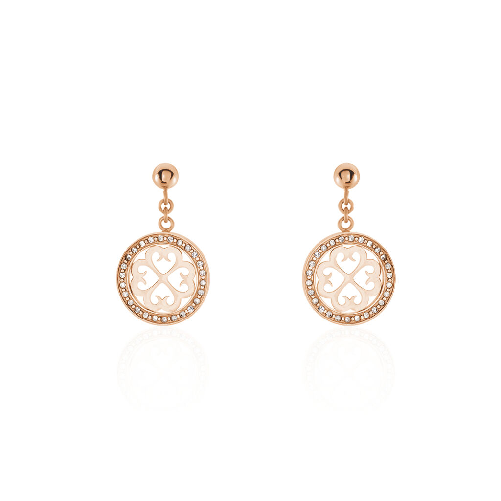 MITKA Damen Ohrringe Lang Edelstahl rosevergoldet Kristall Weiß 0,1 ct Rosette, Ohrringe Lang mit Stein