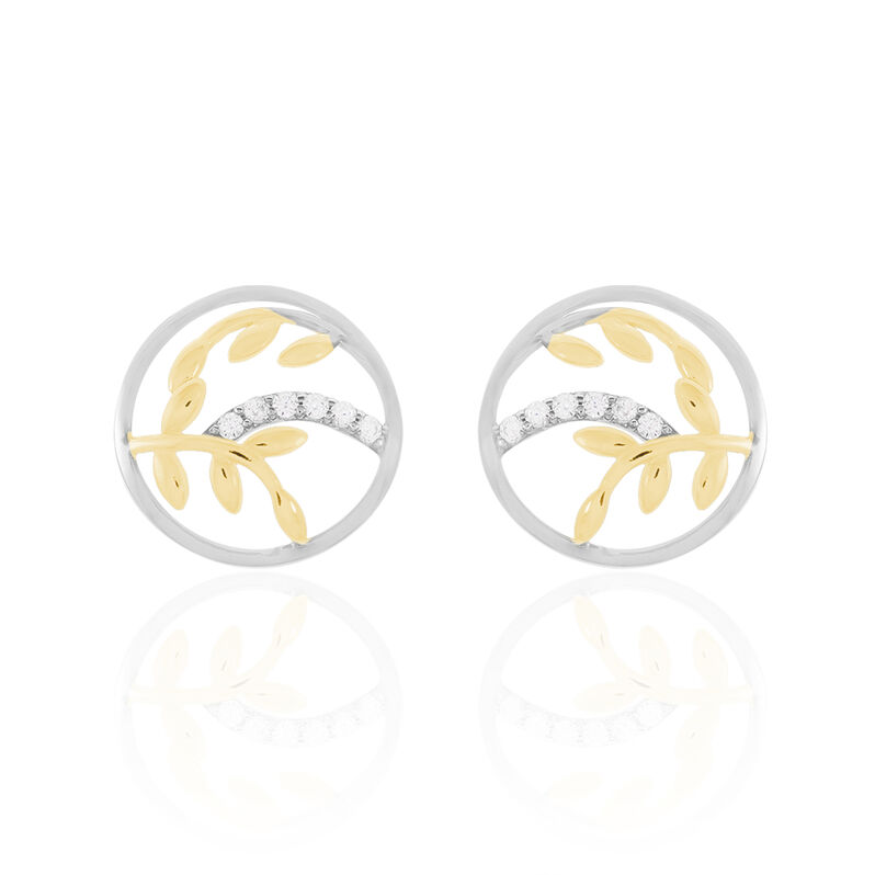 Damen Ohrstecker Silber 925 Bicolor Zirkonia Blatt - Ohrstecker Damen | OROVIVO