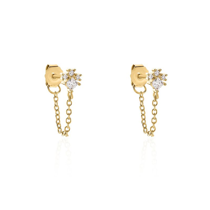 Boucles D'oreilles Pendantes Lanna Plaqué Or Jaune Oxyde De Zirconium - Spannringe Damen | OROVIVO
