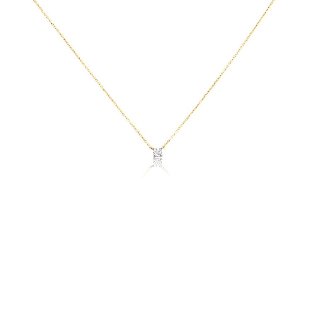 Damen Collier Gold 375 Diamant 0,07ct Viereck Illusion Pastille, Collier mit Stein