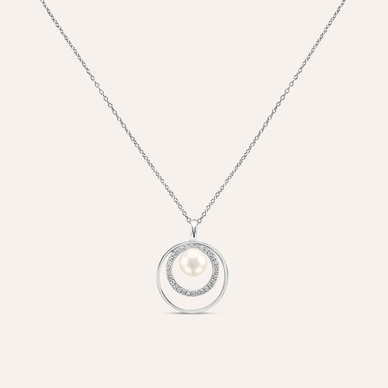Collana Silver Pearls Argento Rodiato Perla sintentica Cubic Zirconia - Spannringe Damen | OROVIVO