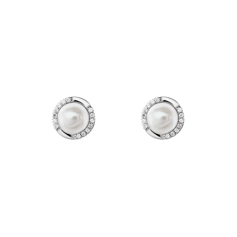 XENIA Damen Ohrstecker Silber 925 Zuchtperle Wei&szlig; 2,26 ct - Ohrstecker Damen | OROVIVO