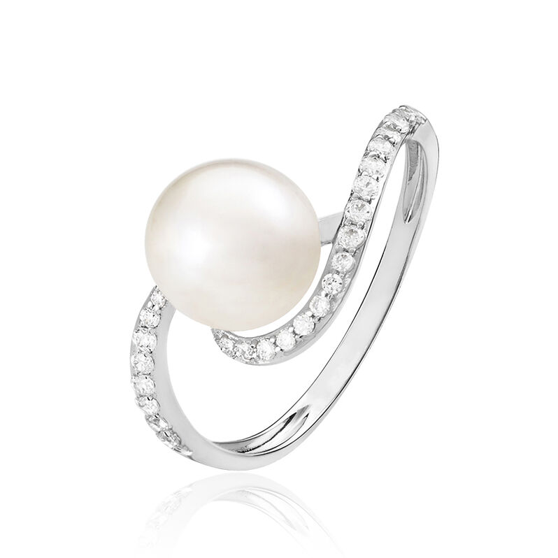 Bague Aricie Or Blanc Oxyde De Zirconium Et Perle De Culture - Spannringe Damen | OROVIVO