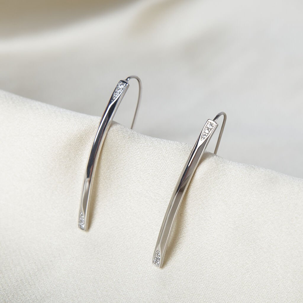 Damen Ohrringe Lang Silber 925 Zirkonia Wei&szlig; 0,06 ct