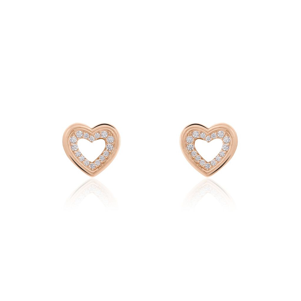 THIPHANIA Damen Ohrstecker Silber rosevergoldet 925 Zirkonia Weiß Herz, Ohrstecker mit Stein