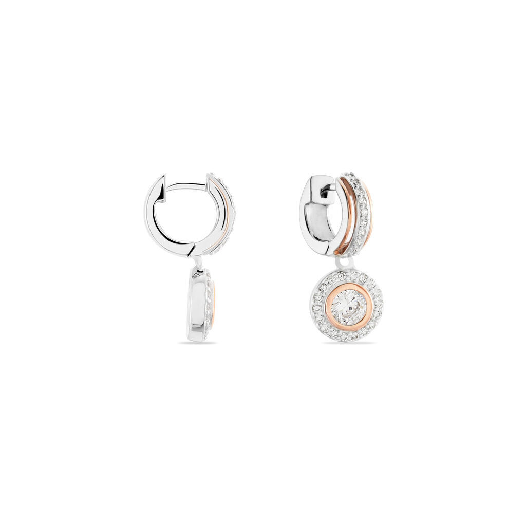 PLAMENA Damen Creolen Silber Bicolor 925 Zirkonia Weiß B 10,05 mm, Creolen mit Stein