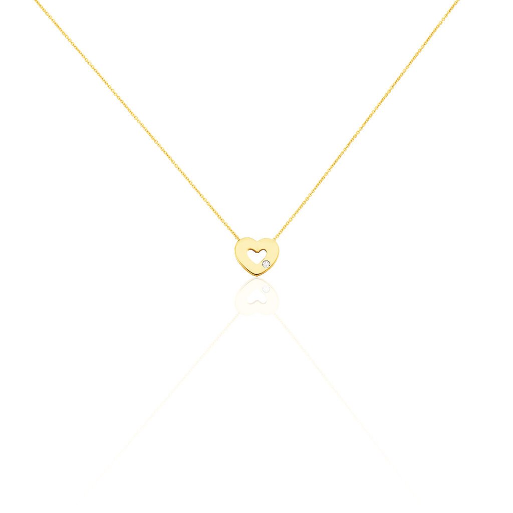 HERZ FALA Damen Collier Gold 375 (9 Karat) Diamant Wei&szlig; Herz