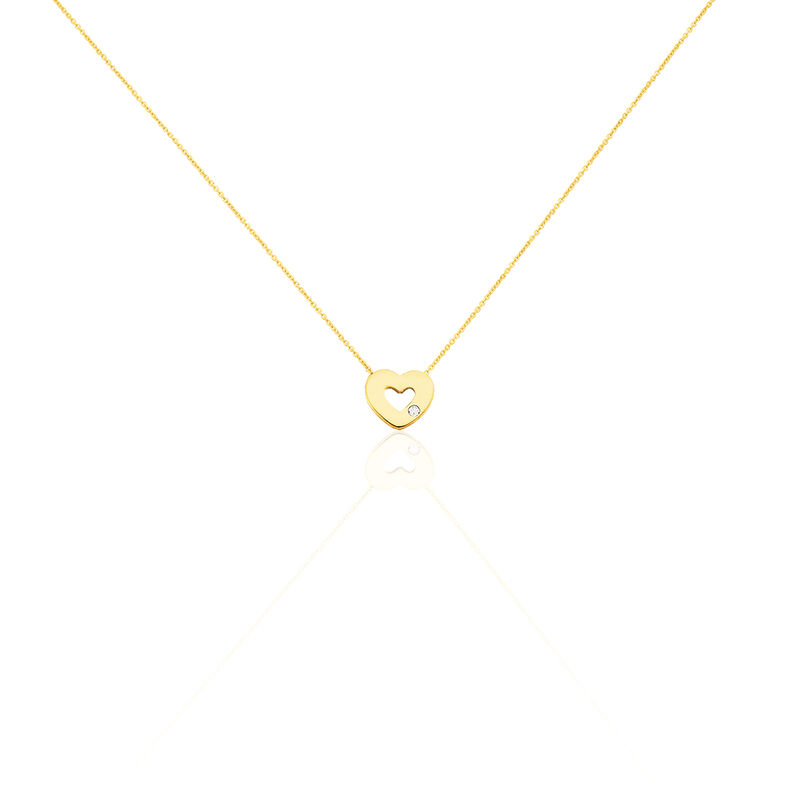 HERZ FALA Damen Collier Gold 375 (9 Karat) Diamant Wei&szlig; Herz - Halsketten Damen | OROVIVO