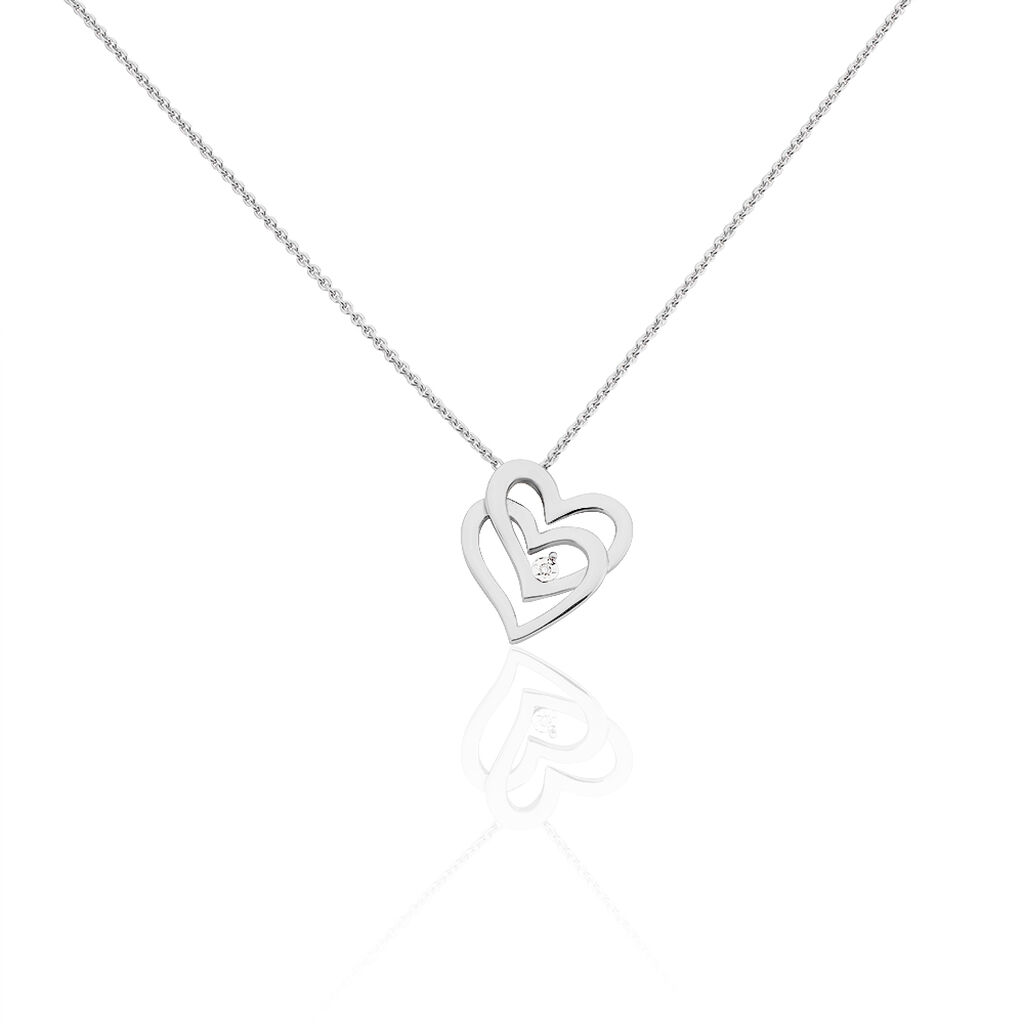 Damen Collier Silber 925 Diamant 0,01ct Doppelherz Herz - Halsketten Damen | OROVIVO