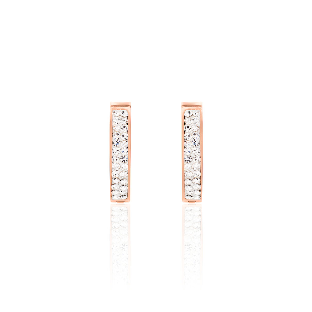 KATLA Damen Creolen Edelstahl rosevergoldet Strass Wei&szlig; B 3 mm