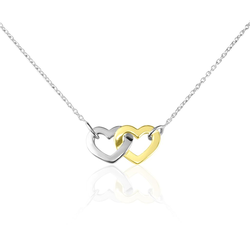 🦚 Freundschaftskette Silber 925 Bicolor Doppelherz, Collier ohne Stein