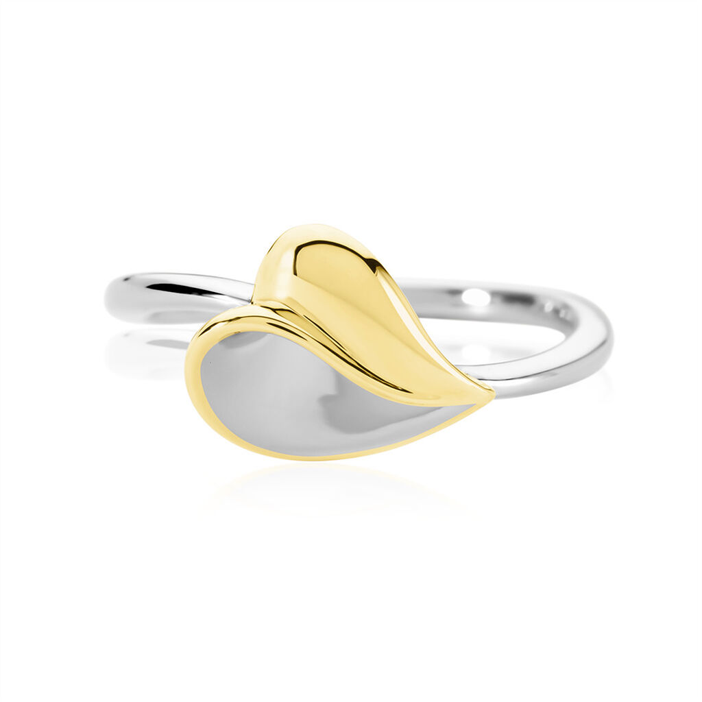 KALI Damen Ring Silber Bicolor Gelb/Silber 925 Blatt, Ring ohne Stein