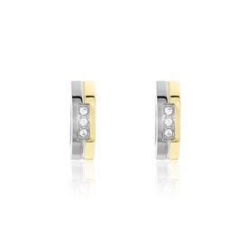 Damen Creolen Titan Bicolor Gelb/Silber Zirkonia Ariella 4,00mm 1,4cm - Creolen Damen | OROVIVO