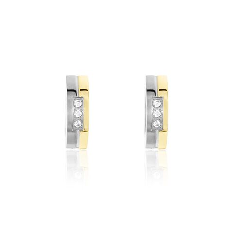Damen Creolen Titan Bicolor Gelb/Silber Zirkonia Ariella  - Creolen Damen | OROVIVO