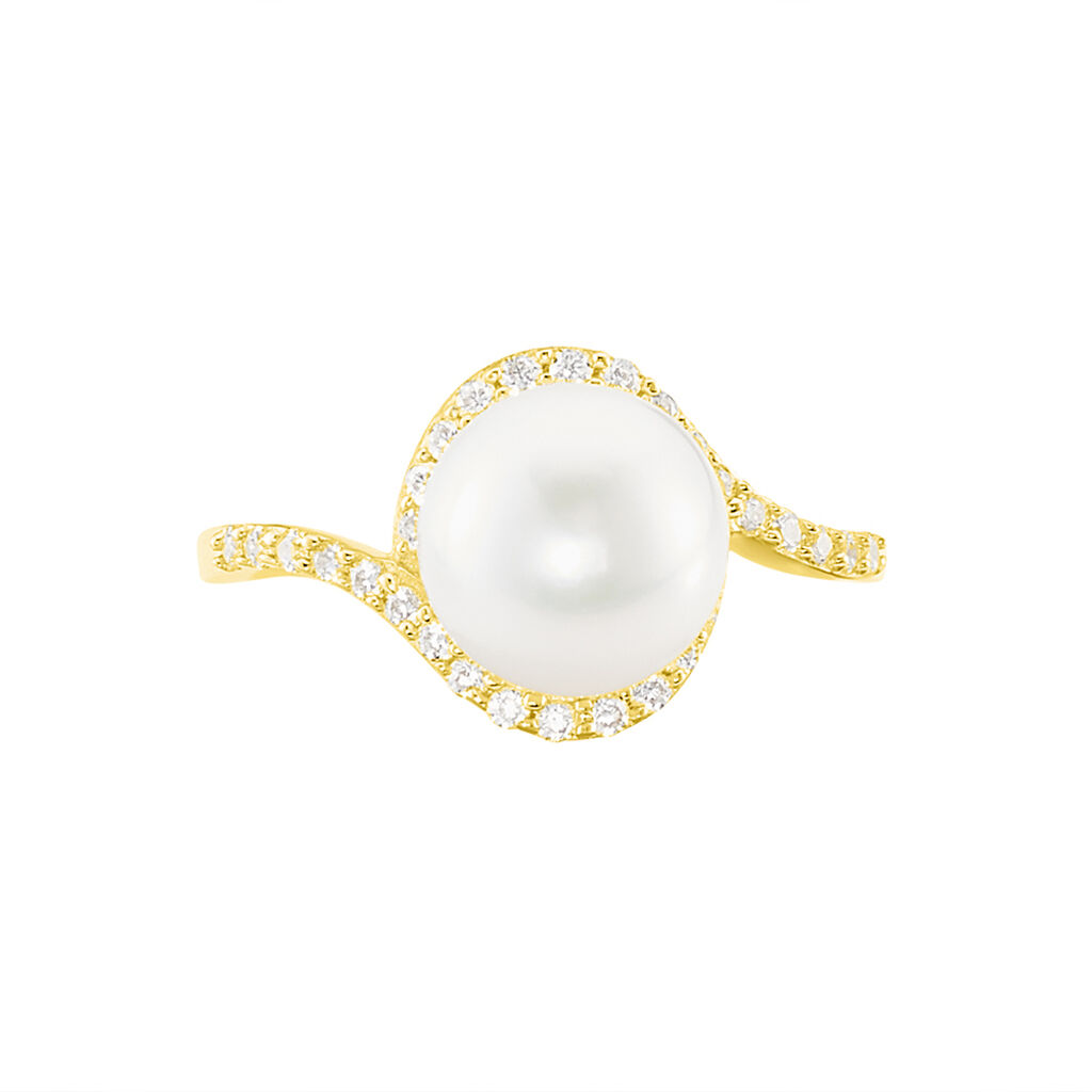 Damenring Gold 375 Zuchtperle Zirkonia  - Ringe mit Stein Damen | OROVIVO