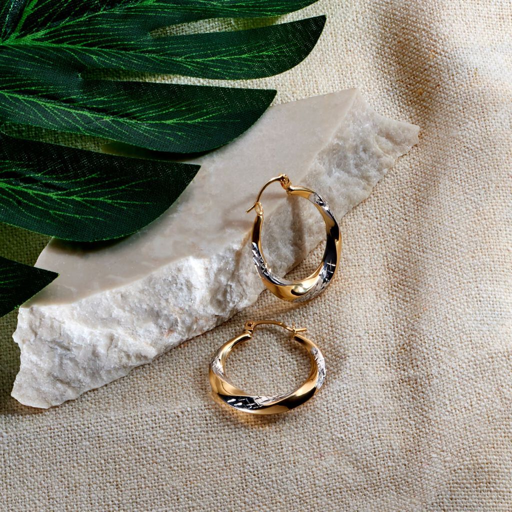 HANNELORE 26 Damen Creolen Gold Bicolor 375 (9 Karat) B 0,6 mm