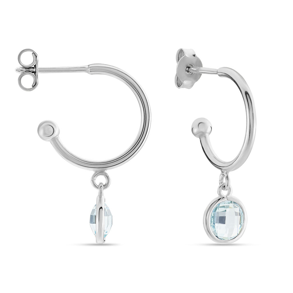 Damen Creolen Silber Silber 925 Zirkonia Blau Kreis Scharika 14,00mm  - Creolen Damen | OROVIVO