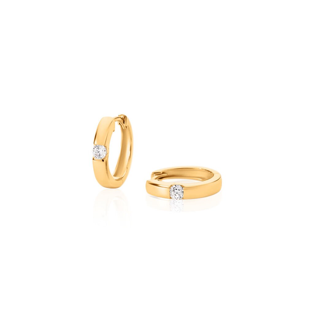 TRANG Damen Creolen Gold 375 (9 Karat) Zirkonia Weiß 0,04 ct, Creolen mit Stein