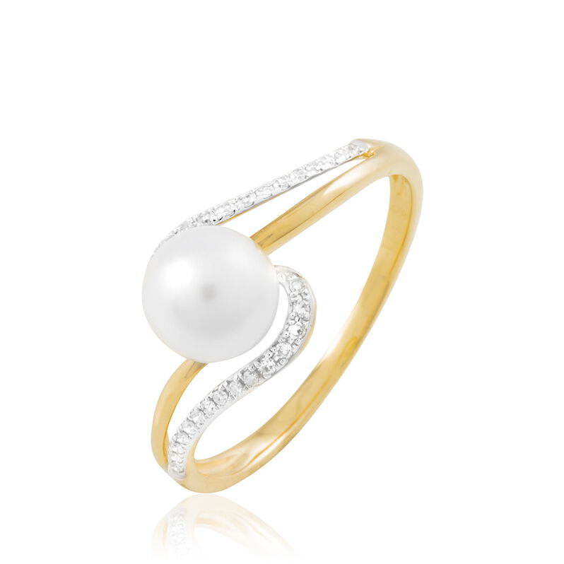 Bague Annwen Or Bicolore Perle De Culture Et Diamant - Spannringe Damen | OROVIVO