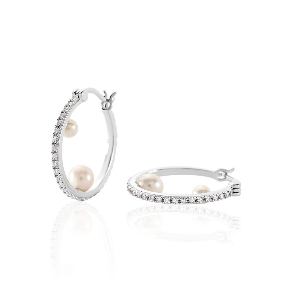 Arabesque Damen Creolen Silber 925 Zuchtperle Weiß 1,9 ct Kreis, Creolen mit Stein