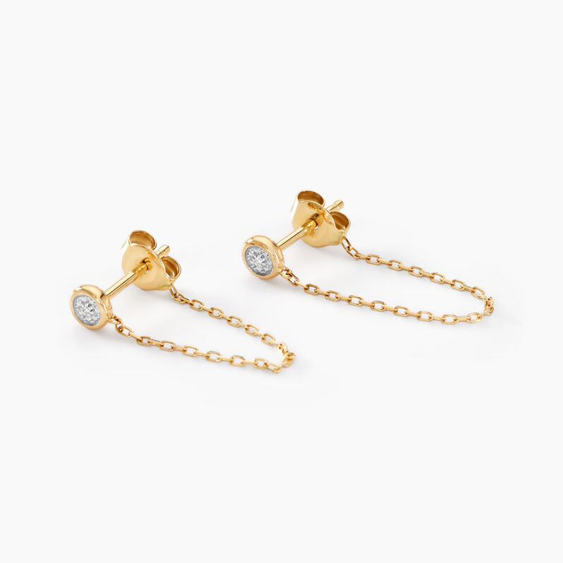 Boucles D'oreilles Pendantes Mon 1er Diamant Or Jaune Diamant - Spannringe Damen | OROVIVO