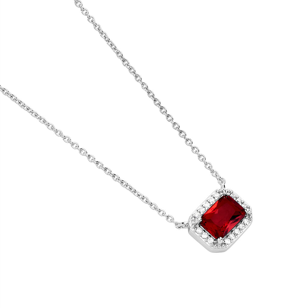 VELOURA Damen Collier Silber 925 Glas Rot 0,13 ct Rechteckig - Halsketten Damen | OROVIVO