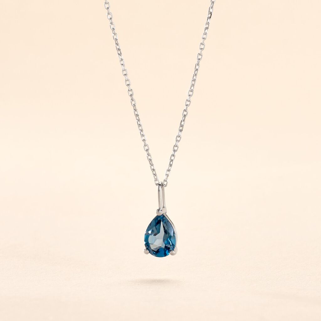 Collier Goutte Or Weiss Topaze London Blue - Spannringe Damen | OROVIVO
