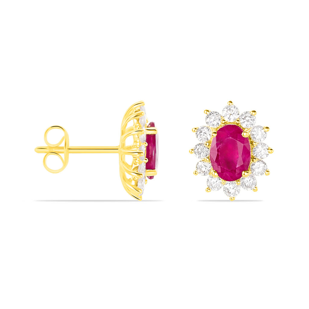 Boucles D'oreilles Puces Vladimir Or Jaune Diamant Et Rubis - Spannringe Damen | OROVIVO