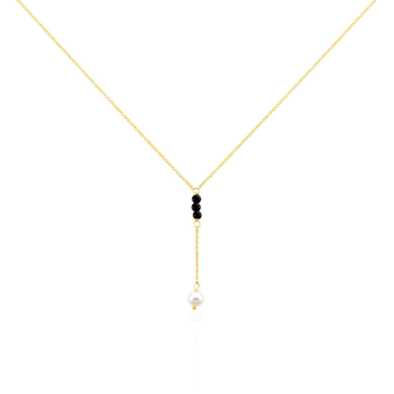 Collier Or Jaune Perle De Culture Et Onyx - Spannringe Damen | OROVIVO
