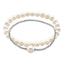 Damen Perlenarmband Silber 925 Zuchtperle zweireihig Francis - L 19cm - Armbänder Damen | OROVIVO