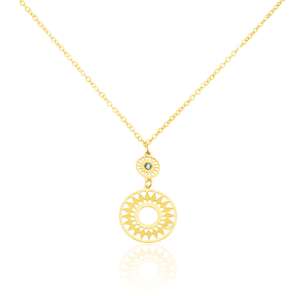 SOLE Damen Collier Gold 375 (9 Karat) Zirkonia T&uuml;rkis Kreis