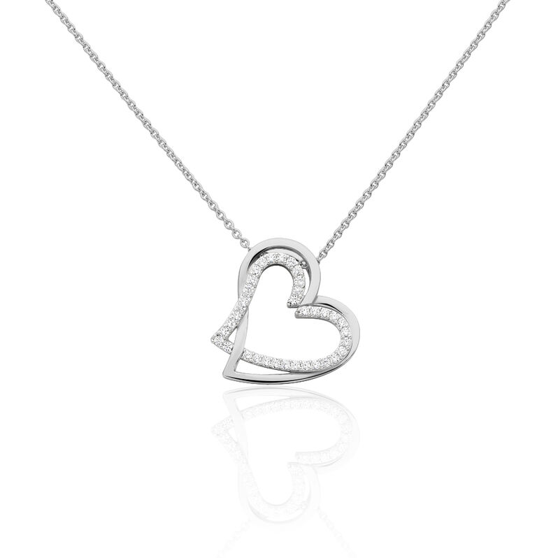 Damen Collier Silber 925 Zirkonia Wei&szlig; Herz - Halsketten Damen | OROVIVO