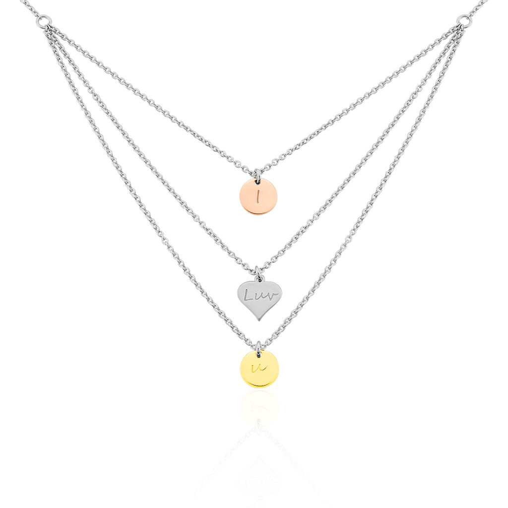 Thumbnail - Damen Halskette Silber 925 Tricolor Vergoldet Herz, Collier ohne Stein