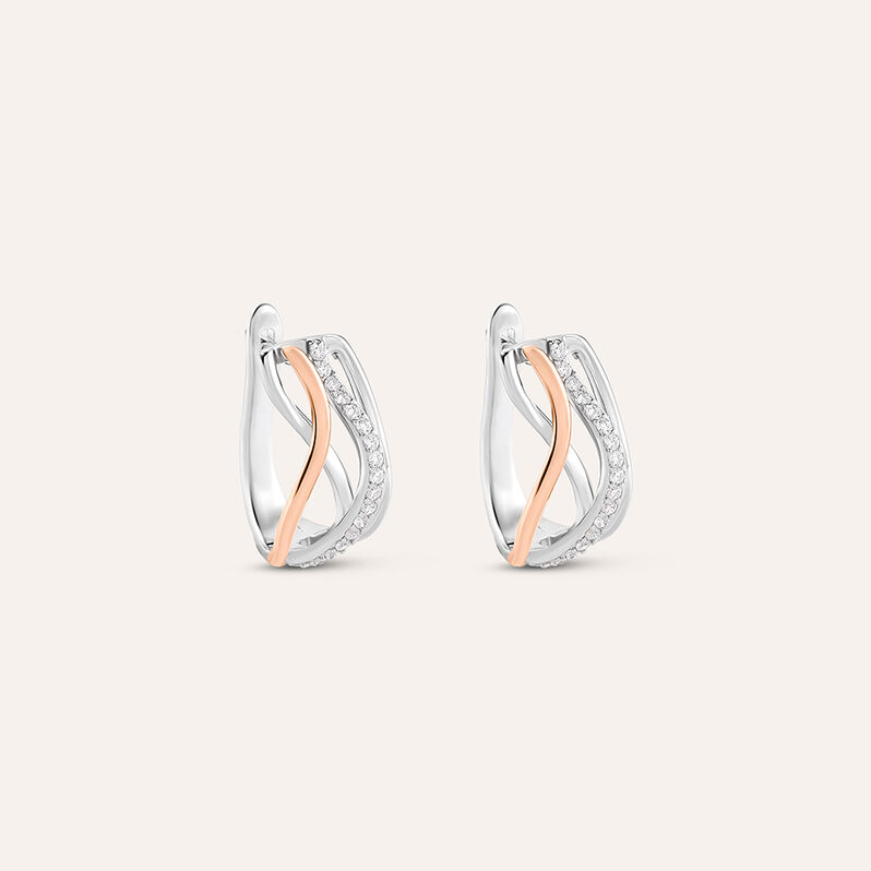 Orecchini Lobo Silver Shine Argento Bicolore Bianco / Rosa Cubic Zirconia - Spannringe Damen | OROVIVO