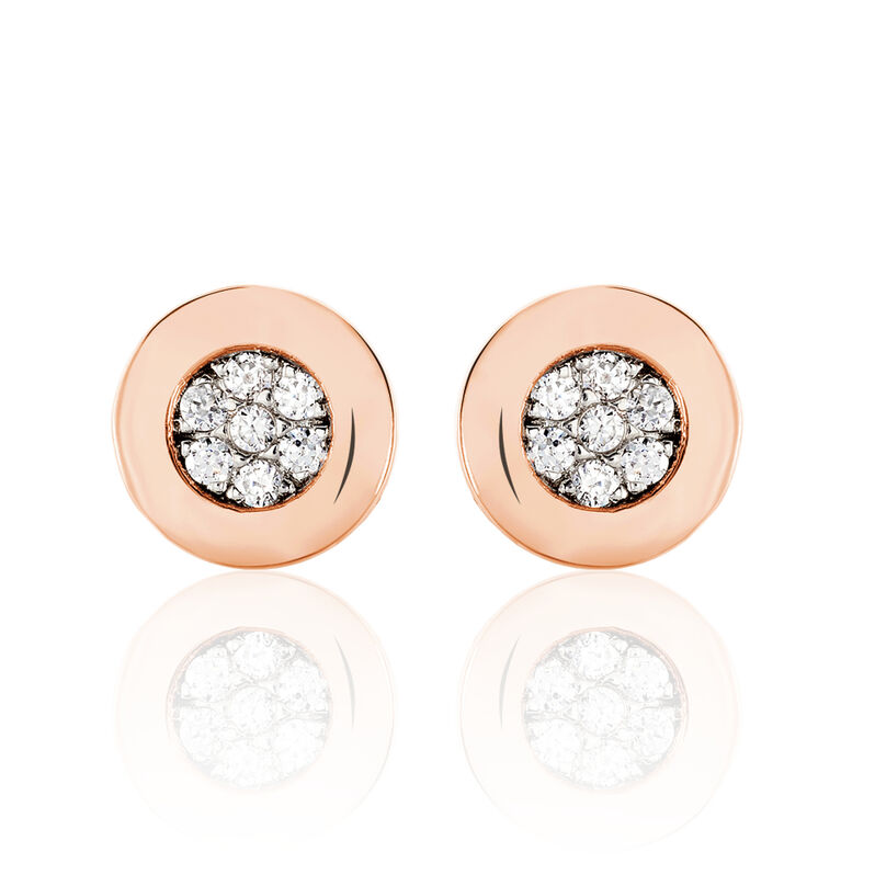 LEXI Damen Ohrstecker Rosegold 375 (9 Karat) Zirkonia Wei&szlig; Kreis - Ohrstecker Damen | OROVIVO