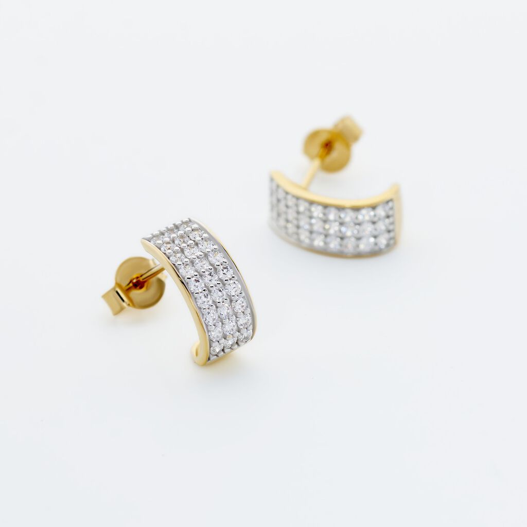 Damen Creolen Gold 375 (9 Karat) Zirkonia Wei&szlig; Rechteckig