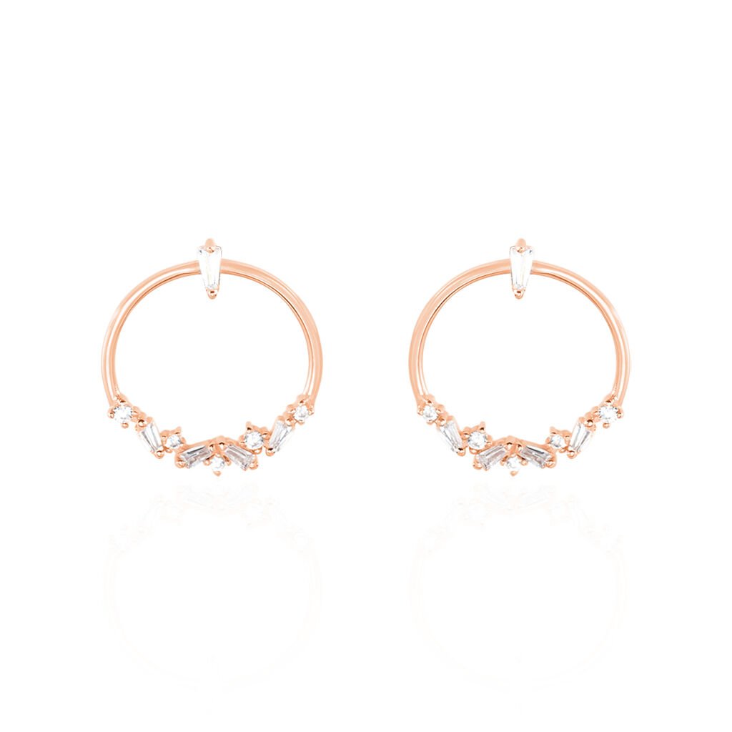 CELINE Damen Ohrringe Lang Silber rosevergoldet 925 Zirkonia Weiß Kreis, Ohrringe Lang mit Stein