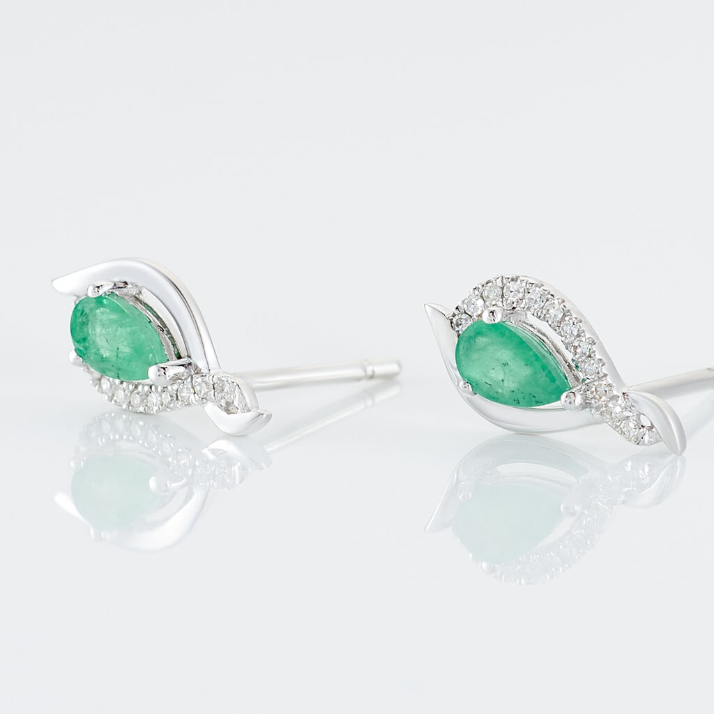 Boucles D'oreilles Puces Angelika Or Blanc Emeraude Et Diamant - Spannringe Damen | OROVIVO