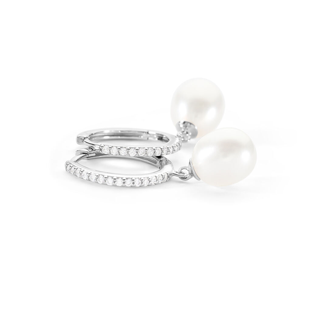 Sydney Damen Creolen Silber 925 Zuchtperle Wei&szlig; 5 ct