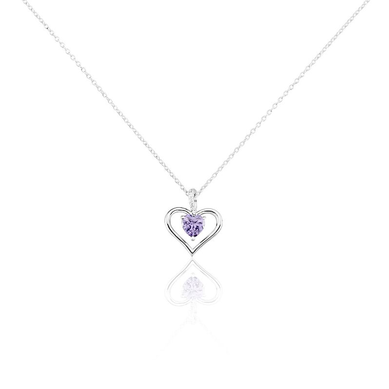 ARIDA HERZ Damen Collier Silber 925 Zirkonia Violett 0,16 ct Herz B 1,2 mm - Halsketten Damen | OROVIVO