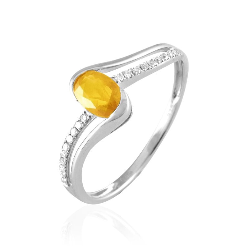 Bague Anja Or Blanc Citrine Et Diamant - Spannringe Damen | OROVIVO